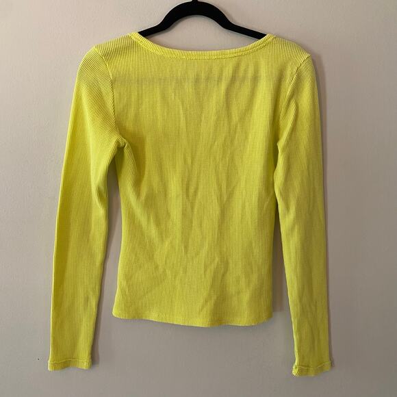 Pilcro Anthropologie Women's size Small Chartreuse Waffle Knit Long Sleeve Top - Picture 5 of 8
